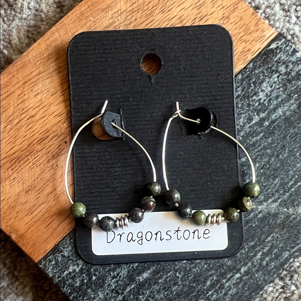 Handmade Silver & Dragonstone Beaded Hoop Earrings